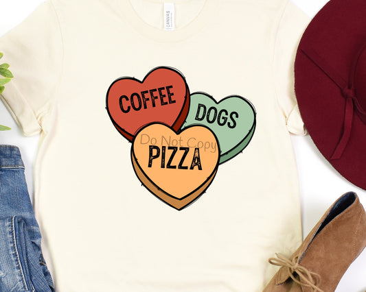 Coffee dogs pizza hearts-DTF