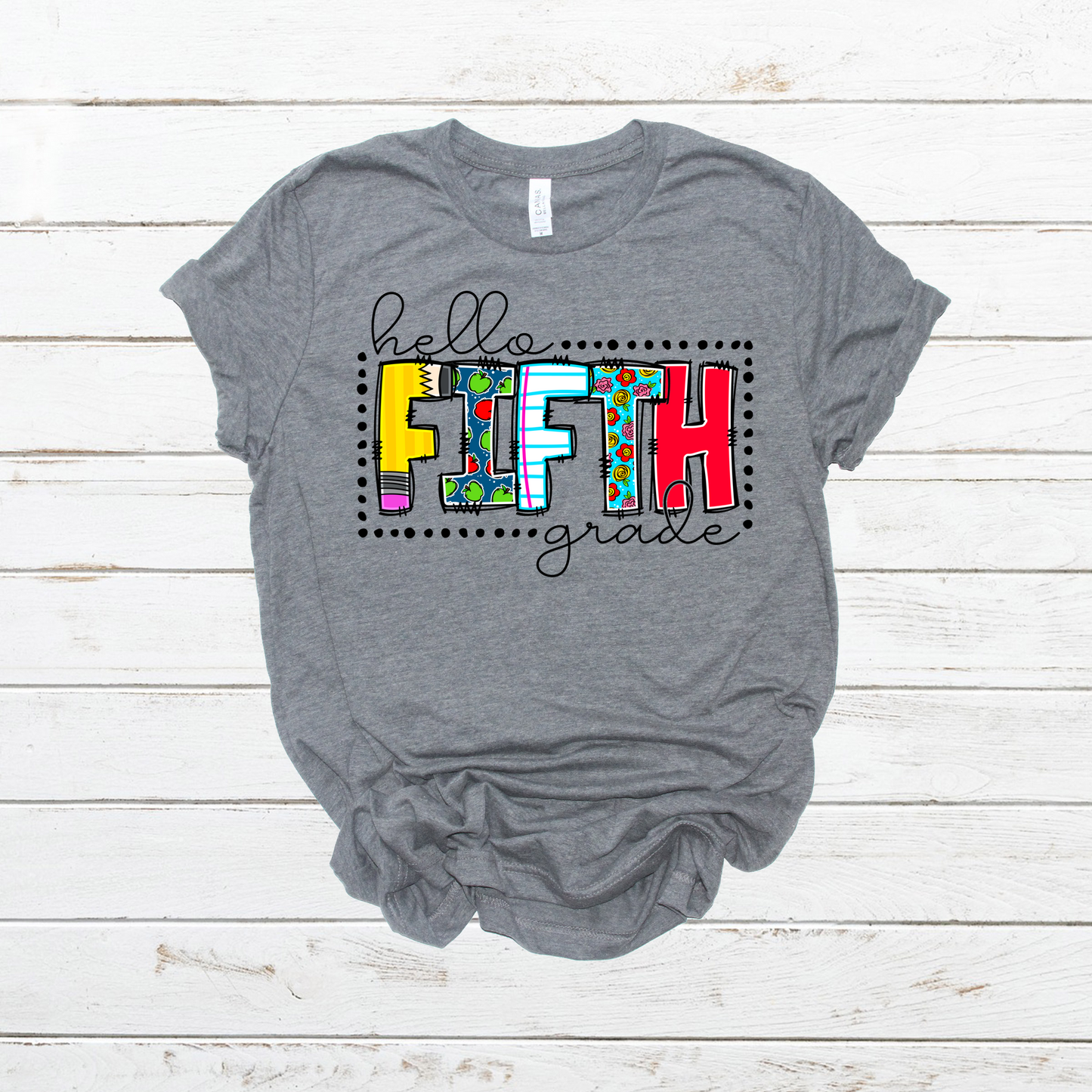 Hello Fifth grade multi colored-DTF