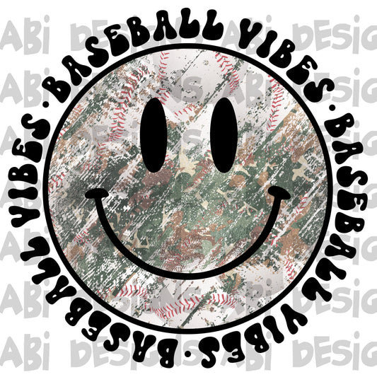 Baseball vibes happy face camo -DTF