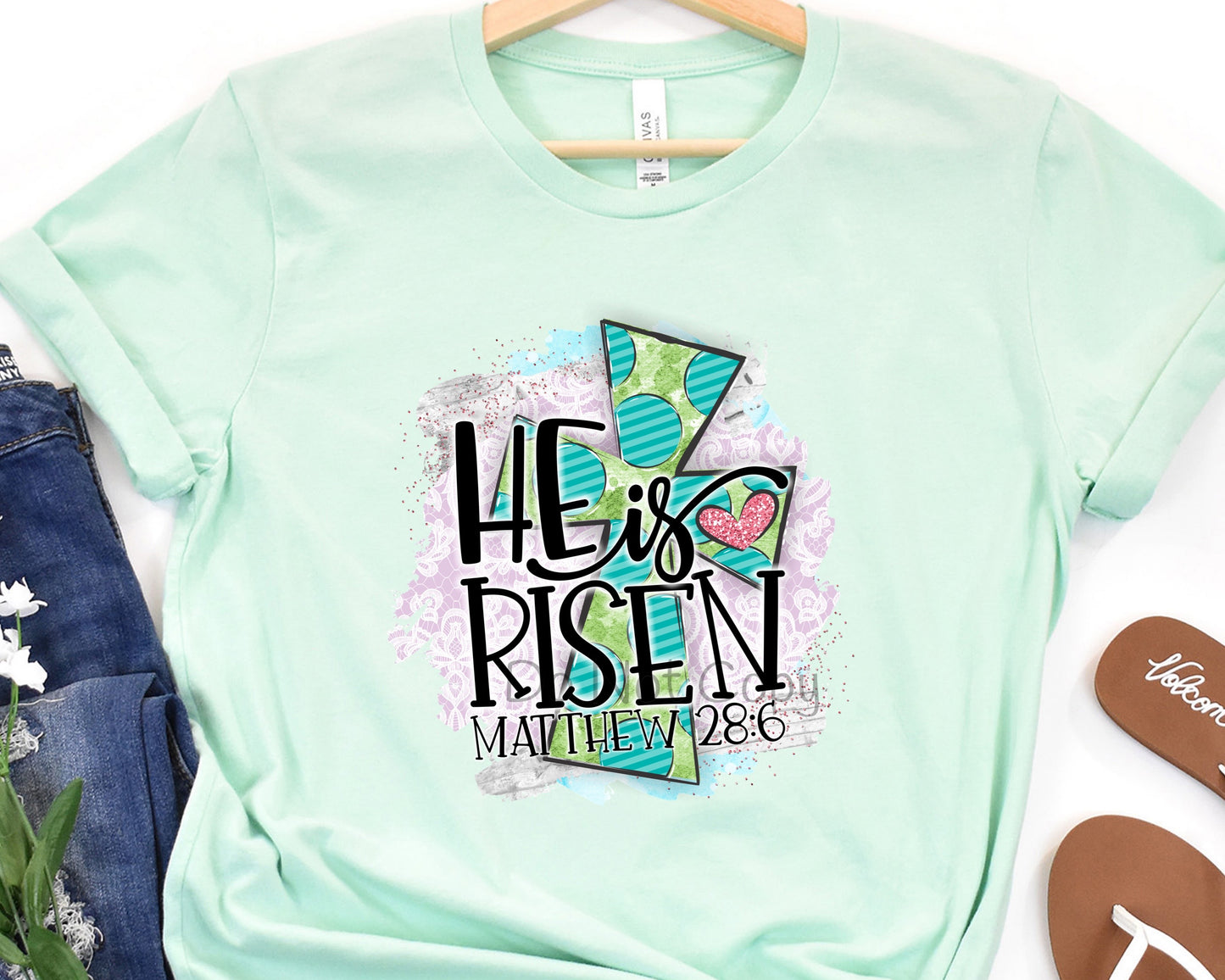 He is risen turquoise cross-DTF