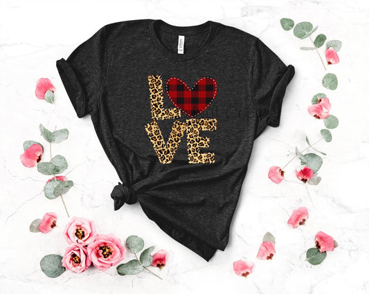 Love stacked  leopard plaid heart-DTF