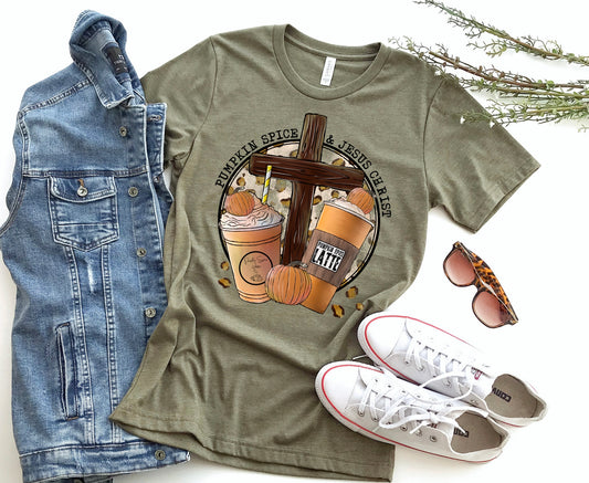 Pumpkin spice & Jesus Christ cross in middle of words-DTF