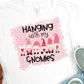 Hanging with gnomes pink and white check background-DTF
