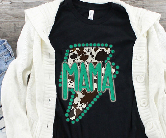 Mama green bolt cow print-DTF