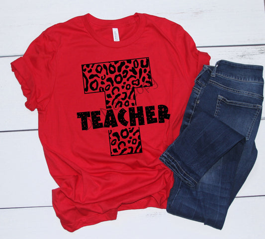 School single color leopard teacher-DTF