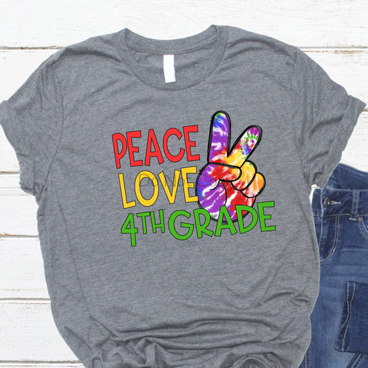 Peace love 4th grade hand -DTF