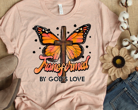 Transformed by God’s love butterfly cross-DTF