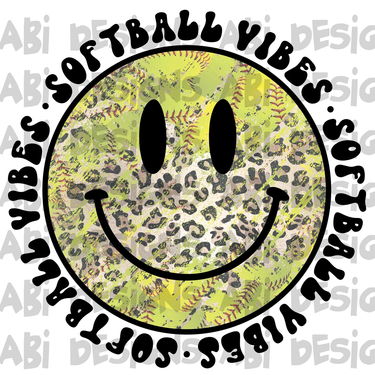 Softball vibes happy face leopard -DTF