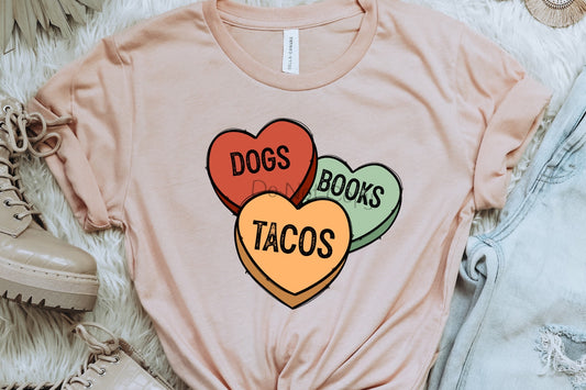 Dogs books tacos hearts-DTF