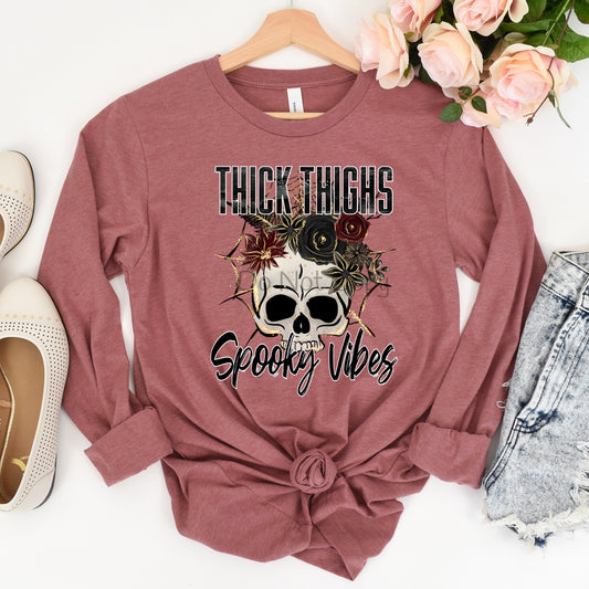 Thick thighs spooky vibes skull flowers-DTF