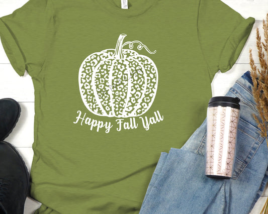 Happy fall y’all white pumpkin-Screen Print