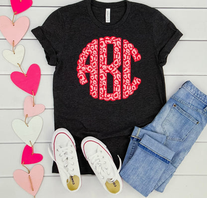 Red & Pink Leopard Monogram  -DTF