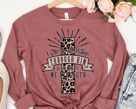 I can do all things through Christ leopard cross-DTF