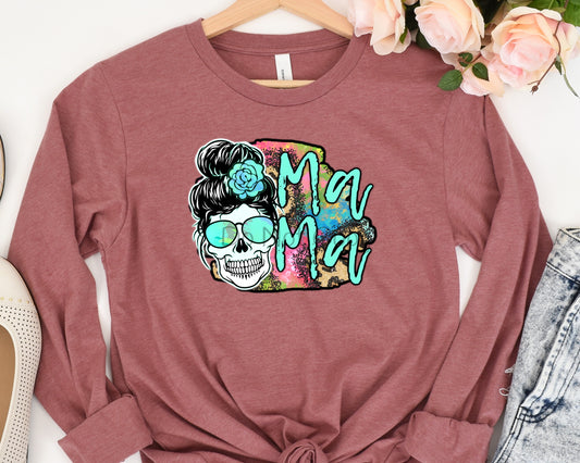 Mama messy bun skull-DTF