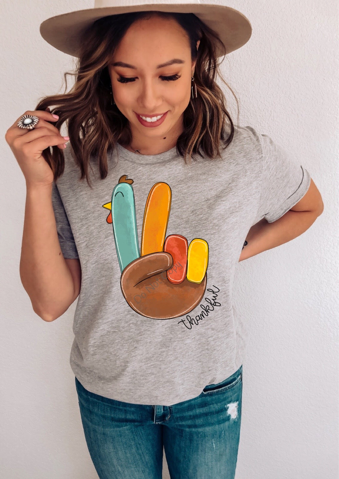 Thankful Peace sign Turkey -(11”)high heat Screen Print