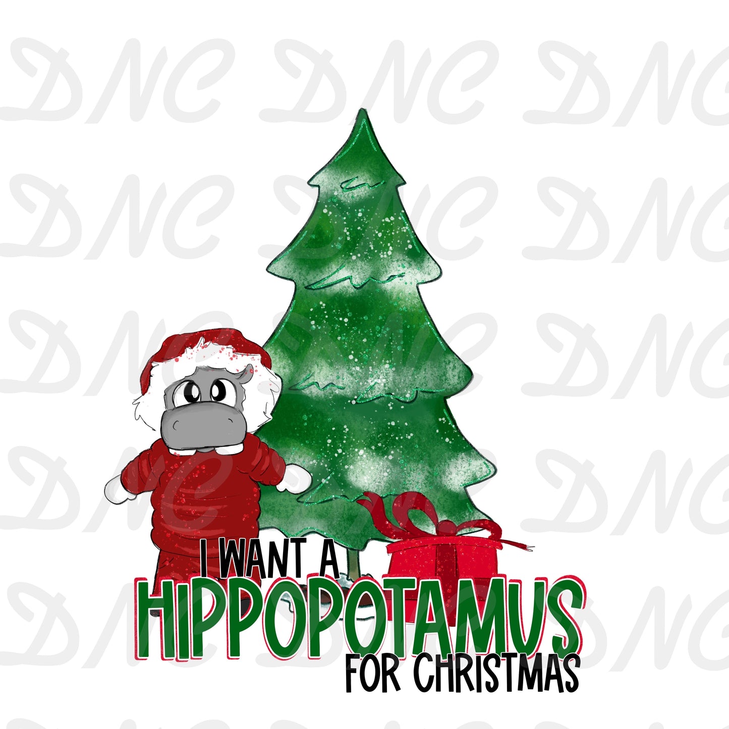 Hippopotamus for christmas with tree - Sublimation