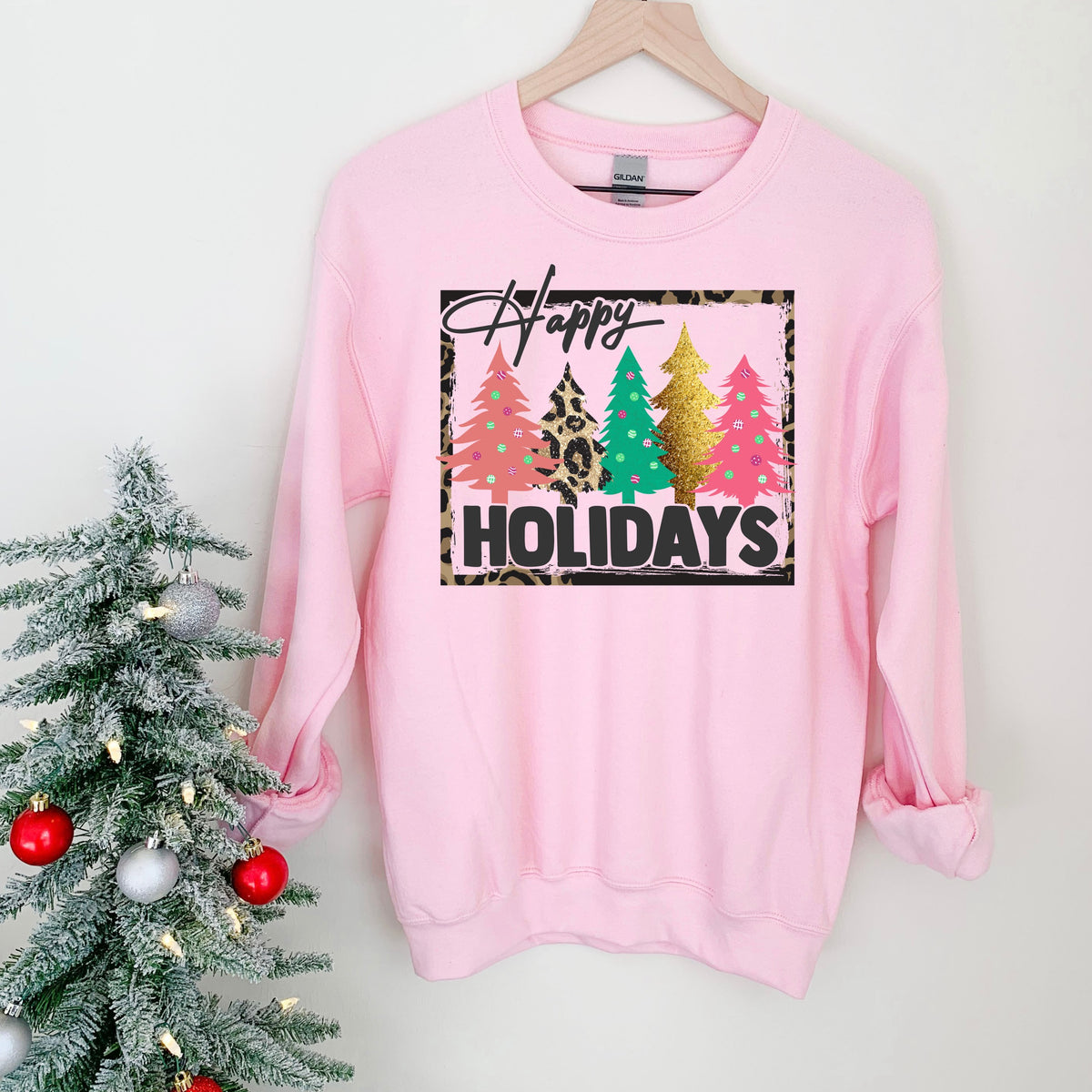 Happy Holidays colorful trees -DTF