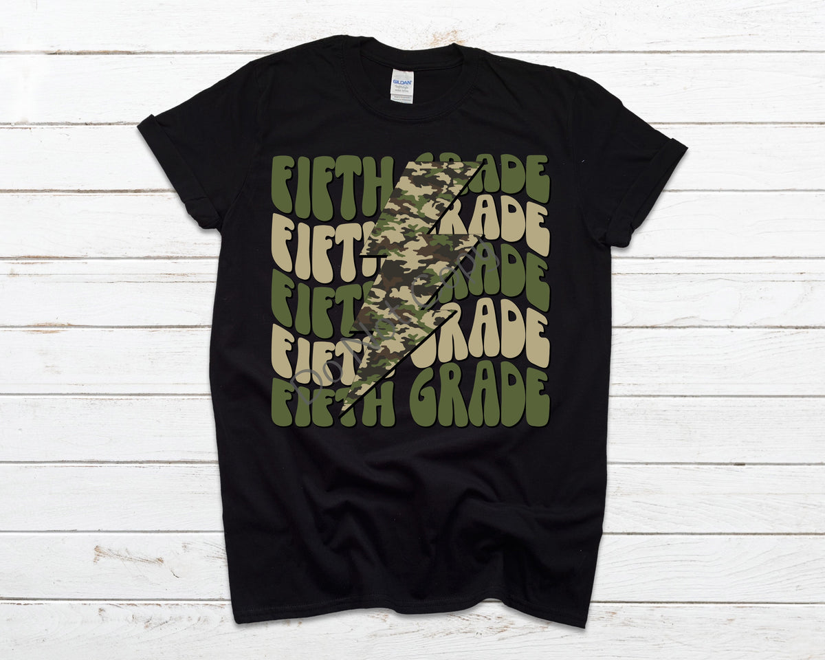 Fifth grade camo lightning bolt-DTF