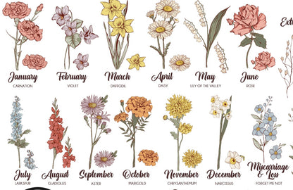 Custom Name Garden with birth month flowers - great for Mother’s Day - DTF