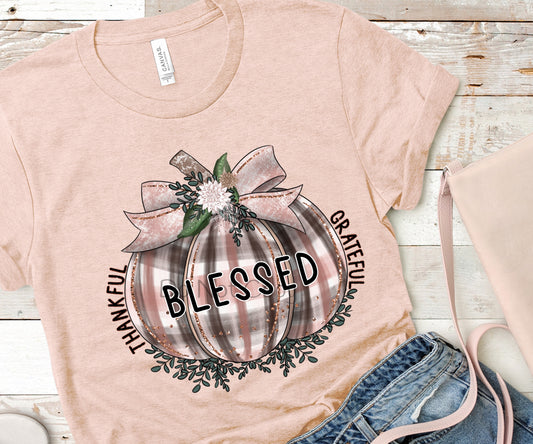 Blessed thankful grateful plaid pumpkin-DTF