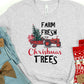 Farm fresh Christmas trees tractor pulling trailer with presents-DTF