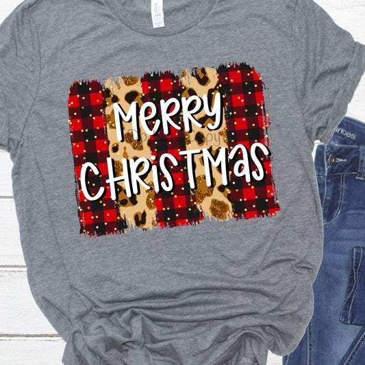 Merry Christmas plaid brush strokes- DTF