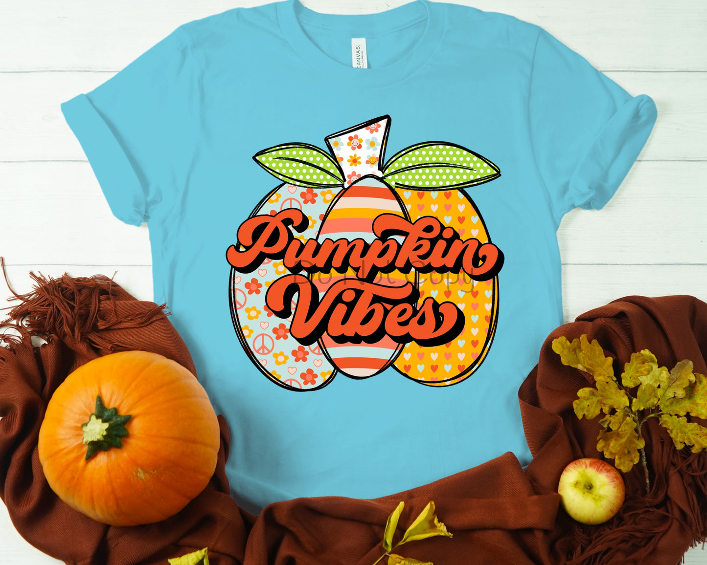 Retro pumpkin vibes peace sign hearts-DTF