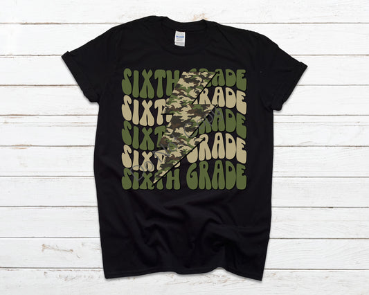 Sixth grade camo lightning bolt-DTF