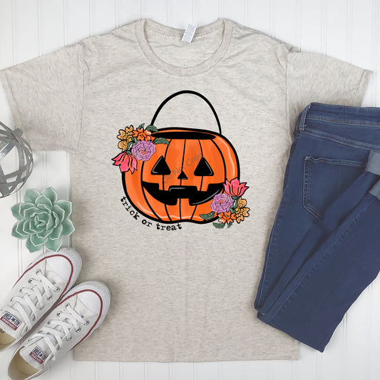 Trick or treat pumpkin with flowers -DTF