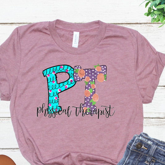 P turquoise pink dots T physical therapy -DTF