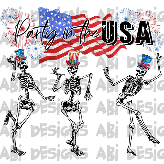 Party in the USA skeletons-DTF
