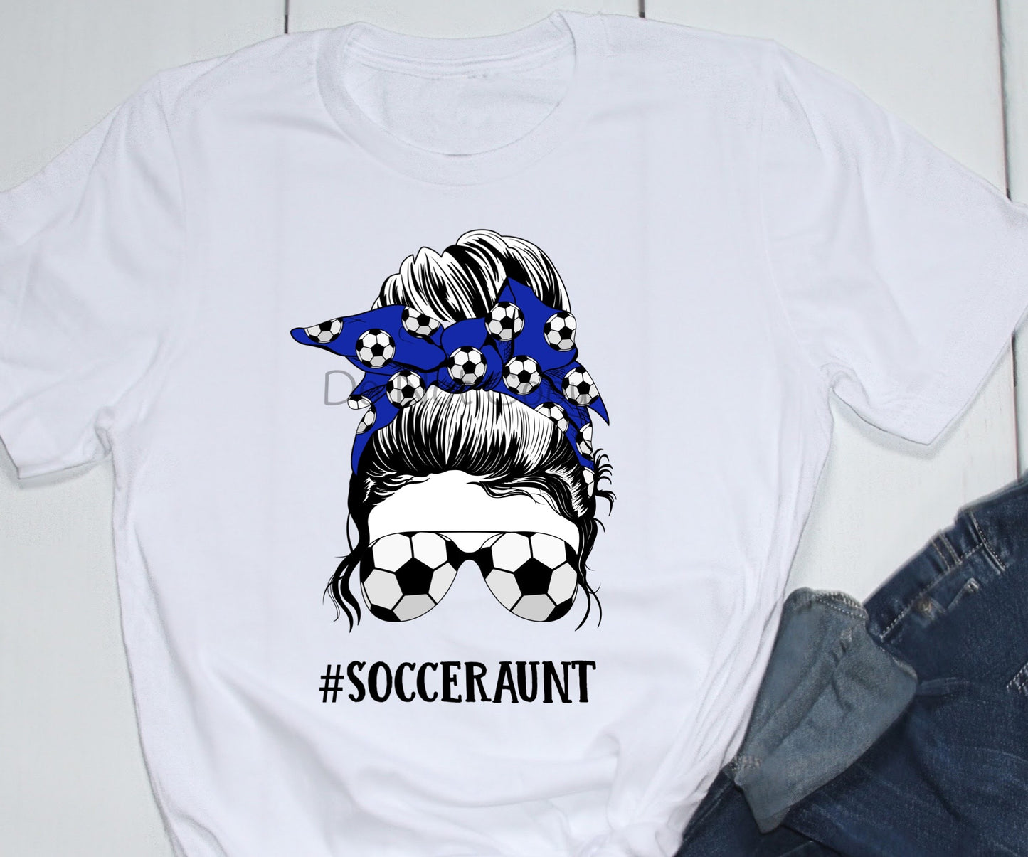 Messy bun soccer aunt blue bandana-DTF