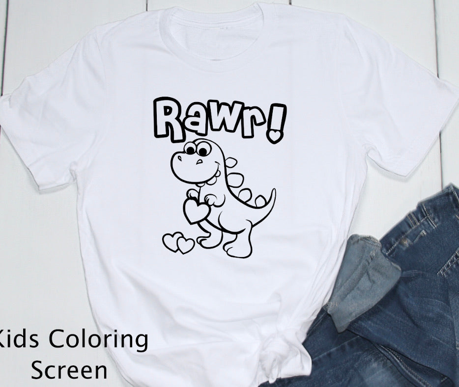 Rawr dinosaur-(kids coloring screen) -8”-Screen Print