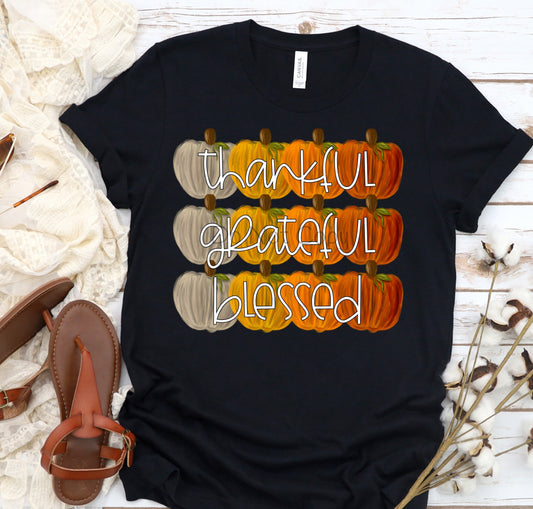 Thankful grateful blessed written on pumpkins-DTF