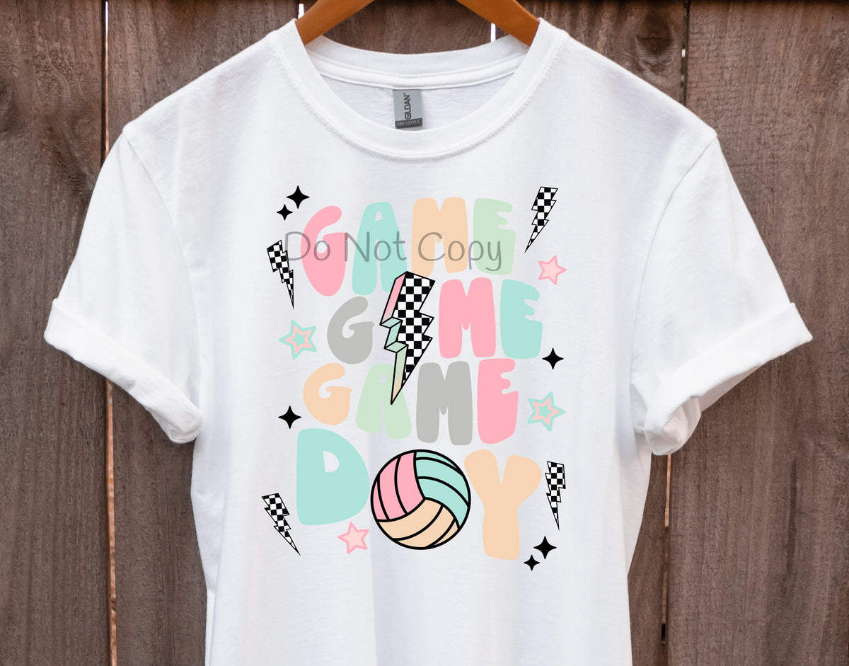Game day volleyball checkered bolt-DTF