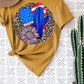 Patriotic sunflower cactus heart with leopard back-DTF
