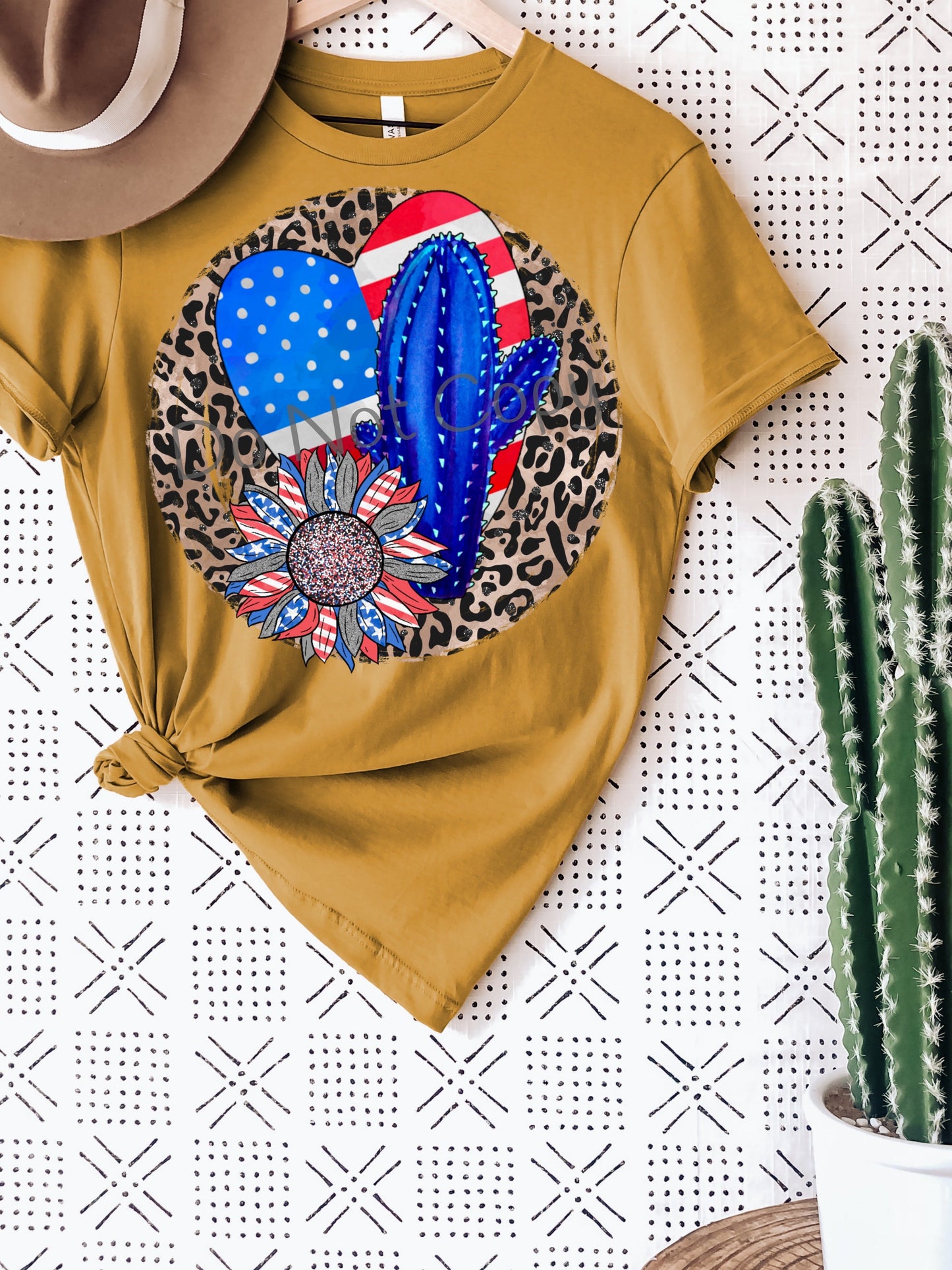 Patriotic sunflower cactus heart with leopard back-DTF