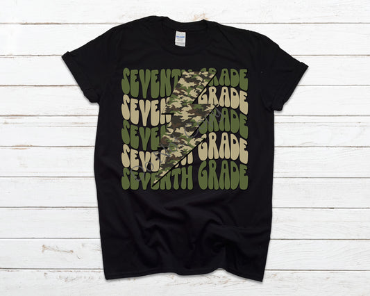 Seventh grade camo lightning bolt-DTF