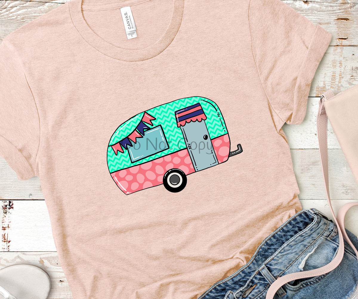 Mint and coral camper-DTF
