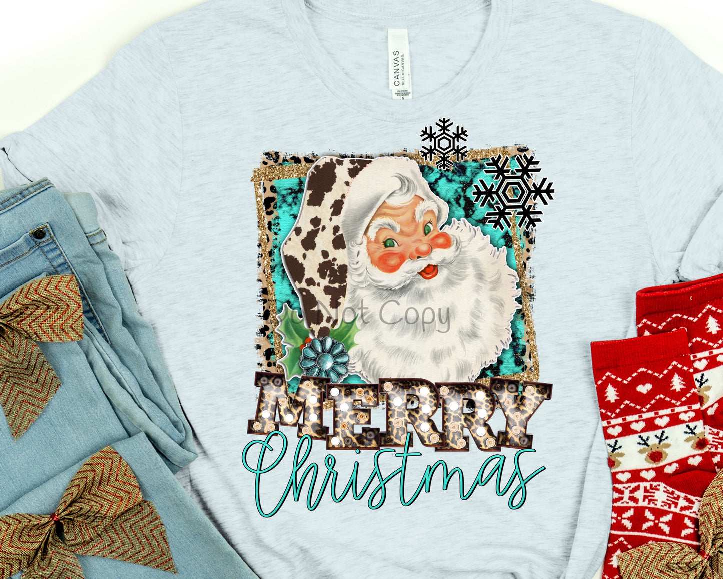 Merry Christmas turquoise Santa-DTF