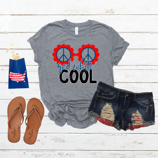 Red white cool sunglasses peace sign-DTF