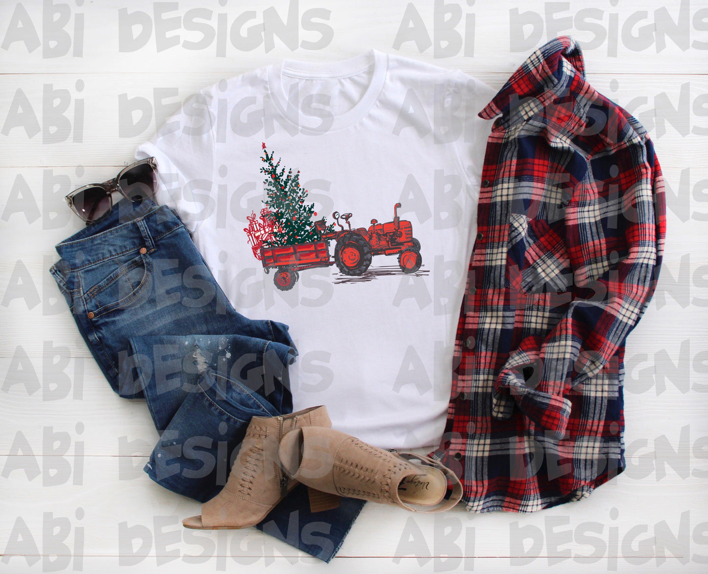 Tractor with Christmas tree -Sublimation