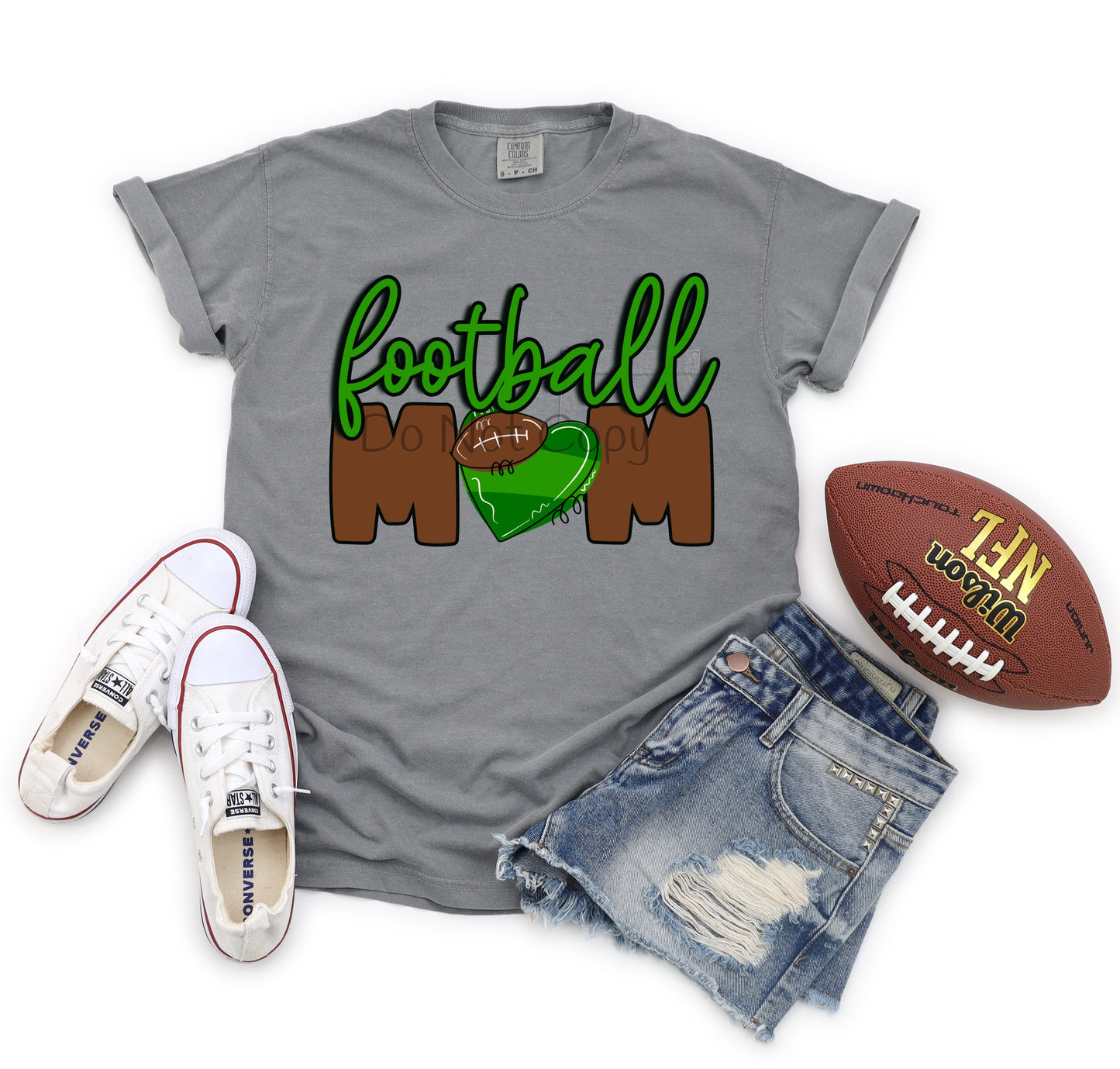 Football mom O green heart-DTF